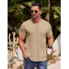 COOFANDY Mens Henley Shirts Short Sleeve Casual T Shirt Plain Slim Fit Henley Stylish Summer Tee Shirts with Pocket(Light Khaki)