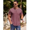 COOFANDY Mens Henley Shirts Short Sleeve Casual T Shirt Plain Slim Fit Henley Stylish Summer Tee Shirts with Pocket(Wine Red)