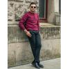 COOFANDY Mens Henley Sweater Long Sleeve Quarter Button Sweaters Casual Knit Pullover Sweater(Wine Red)