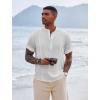 COOFANDY Men’s Henley T-Shirts Short Sleeve Casual Button Henley Shirts Band Collar Tee Summer Beach Hippie Shirts(All White)