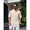 COOFANDY Men’s Henley T-Shirts Short Sleeve Casual Button Henley Shirts Band Collar Tee Summer Beach Hippie Shirts(Beige)