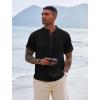 COOFANDY Men’s Henley T-Shirts Short Sleeve Casual Button Henley Shirts Band Collar Tee Summer Beach Hippie Shirts(Black)