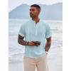 COOFANDY Men’s Henley T-Shirts Short Sleeve Casual Button Henley Shirts Band Collar Tee Summer Beach Hippie Shirts(Blue)