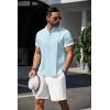 COOFANDY Men’s Henley T-Shirts Short Sleeve Casual Button Henley Shirts Band Collar Tee Summer Beach Hippie Shirts(Blue)