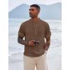 COOFANDY Men’s Henley T-Shirts Short Sleeve Casual Button Henley Shirts Band Collar Tee Summer Beach Hippie Shirts(Brown)