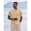 COOFANDY Men’s Henley T-Shirts Short Sleeve Casual Button Henley Shirts Band Collar Tee Summer Beach Hippie Shirts(Khaki)