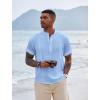 COOFANDY Men’s Henley T-Shirts Short Sleeve Casual Button Henley Shirts Band Collar Tee Summer Beach Hippie Shirts(Light Blue)