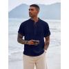 COOFANDY Men’s Henley T-Shirts Short Sleeve Casual Button Henley Shirts Band Collar Tee Summer Beach Hippie Shirts(Navy Blue)