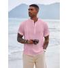 COOFANDY Men’s Henley T-Shirts Short Sleeve Casual Button Henley Shirts Band Collar Tee Summer Beach Hippie Shirts(Pink)