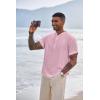 COOFANDY Men’s Henley T-Shirts Short Sleeve Casual Button Henley Shirts Band Collar Tee Summer Beach Hippie Shirts(Pink)