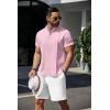 COOFANDY Men’s Henley T-Shirts Short Sleeve Casual Button Henley Shirts Band Collar Tee Summer Beach Hippie Shirts(Pink)