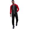 COOFANDY Mens Jumpsuit Onesie Rompers Drawstring Hooded Full Zip One Piece Tracksuit with Pockets(Black / Red)