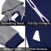 COOFANDY Mens Jumpsuit Onesie Rompers Drawstring Hooded Full Zip One Piece Tracksuit with Pockets(Navy Blue / Grey)
