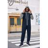 COOFANDY Mens Jumpsuit Onesie Rompers Drawstring Hooded Full Zip One Piece Tracksuit with Pockets(Navy Blue / Grey)