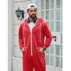COOFANDY Mens Jumpsuit Onesie Rompers Drawstring Hooded Full Zip One Piece Tracksuit with Pockets(Solid Red)