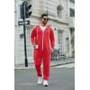 COOFANDY Mens Jumpsuit Onesie Rompers Drawstring Hooded Full Zip One Piece Tracksuit with Pockets(Solid Red)
