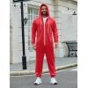 COOFANDY Mens Jumpsuit Onesie Rompers Drawstring Hooded Full Zip One Piece Tracksuit with Pockets(Solid Red)