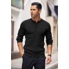 COOFANDY Mens Knit Henley Sweater Long Sleeve Button Down Lightweight Sweater Fall Slim Fit Ribbed Pullover(All Black)