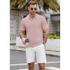 COOFANDY Men’s Knit Polo Shirts Casual Short Sleeve Button Down Shirts Crochet Classic Golf Polo Collared Shirts(Bright Pink)