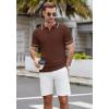 COOFANDY Men’s Knit Polo Shirts Casual Short Sleeve Button Down Shirts Crochet Classic Golf Polo Collared Shirts(Brown)