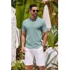 COOFANDY Men’s Knit Polo Shirts Casual Short Sleeve Button Down Shirts Crochet Classic Golf Polo Collared Shirts(Ice Green)