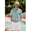 COOFANDY Men’s Knit Polo Shirts Casual Short Sleeve Button Down Shirts Crochet Classic Golf Polo Collared Shirts(Ice Green)