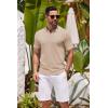 COOFANDY Men’s Knit Polo Shirts Casual Short Sleeve Button Down Shirts Crochet Classic Golf Polo Collared Shirts(Khaki)