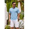 COOFANDY Men’s Knit Polo Shirts Casual Short Sleeve Button Down Shirts Crochet Classic Golf Polo Collared Shirts(Light Blue)