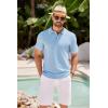 COOFANDY Men’s Knit Polo Shirts Casual Short Sleeve Button Down Shirts Crochet Classic Golf Polo Collared Shirts(Light Blue)