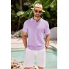 COOFANDY Men’s Knit Polo Shirts Casual Short Sleeve Button Down Shirts Crochet Classic Golf Polo Collared Shirts(Light Purple)