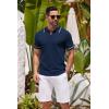 COOFANDY Men’s Knit Polo Shirts Casual Short Sleeve Button Down Shirts Crochet Classic Golf Polo Collared Shirts(Navy Blue)