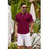 COOFANDY Men’s Knit Polo Shirts Casual Short Sleeve Button Down Shirts Crochet Classic Golf Polo Collared Shirts(Wine Red)