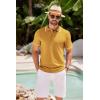 COOFANDY Men’s Knit Polo Shirts Casual Short Sleeve Button Down Shirts Crochet Classic Golf Polo Collared Shirts(Yellow)
