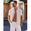 COOFANDY Mens Knit Shirt Short Sleeve Button Down Shirts Casual Summer Beach Vintage Polo Shirts Cream