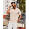 COOFANDY Mens Knit Shirt Short Sleeve Button Down Shirts Casual Summer Beach Vintage Polo Shirts Cream