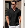 COOFANDY Men’s Knit Shirts Short Sleeve Button Down Polo Shirt Fashion Casual Summer Beach Shirts(A-black)