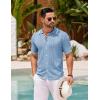 COOFANDY Men’s Knit Shirts Short Sleeve Button Down Polo Shirt Fashion Casual Summer Beach Shirts(Clear Blue)