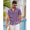 COOFANDY Men’s Knit Shirts Short Sleeve Button Down Polo Shirt Fashion Casual Summer Beach Shirts(Deep Purple)