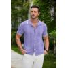 COOFANDY Men’s Knit Shirts Short Sleeve Button Down Polo Shirt Fashion Casual Summer Beach Shirts(Light Purple)