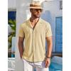 COOFANDY Men’s Knit Shirts Short Sleeve Button Down Polo Shirt Fashion Casual Summer Beach Shirts(Light Yellow)