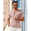 COOFANDY Men’s Knit Shirts Short Sleeve Button Down Polo Shirt Fashion Casual Summer Beach Shirts(Pink)