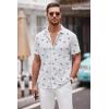 COOFANDY Men’s Knit Shirts Short Sleeve Button Down Polo Shirt Fashion Casual Summer Beach Shirts(White Full Shark)