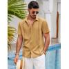 COOFANDY Men’s Knit Shirts Short Sleeve Button Down Polo Shirt Fashion Casual Summer Beach Shirts(Yellow)