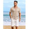 COOFANDY Men’s Knit Shirts Short Sleeve Casual Button Down Polo Shirt Summer Beach Vacation Shirts(Beige- White)