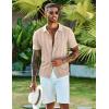 COOFANDY Men’s Knit Shirts Short Sleeve Casual Button Down Polo Shirt Summer Beach Vacation Shirts(Beige- White)