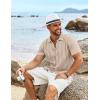 COOFANDY Men’s Knit Shirts Short Sleeve Casual Button Down Polo Shirt Summer Beach Vacation Shirts(Beige- White)
