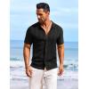 COOFANDY Men’s Knit Shirts Short Sleeve Casual Button Down Polo Shirt Summer Beach Vacation Shirts(Black)
