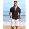 COOFANDY Men’s Knit Shirts Short Sleeve Casual Button Down Polo Shirt Summer Beach Vacation Shirts(Black- White)