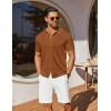 COOFANDY Men’s Knit Shirts Short Sleeve Casual Button Down Polo Shirt Summer Beach Vacation Shirts(Brown)