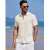 COOFANDY Men’s Knit Shirts Short Sleeve Casual Button Down Polo Shirt Summer Beach Vacation Shirts(Cream)